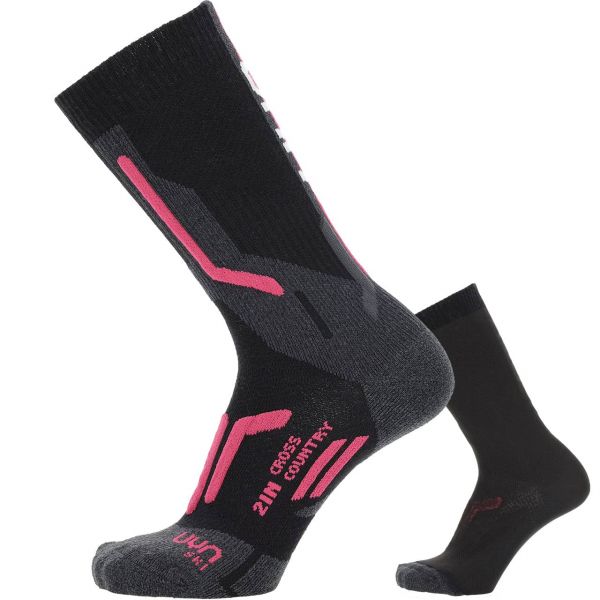 UYN Women Ski Socks CROSS COUNTRY black/pink